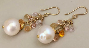 Freshwater Pearl and Sapphire Drop Earrings in 14K Gold Fill