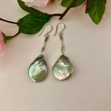 Load image into Gallery viewer, Bronze Coin Pearl Drop Earrings in Sterling Silver
