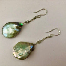 Load image into Gallery viewer, Bronze Coin Pearl Drop Earrings in Sterling Silver
