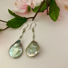 Load image into Gallery viewer, Bronze Coin Pearl Drop Earrings in Sterling Silver
