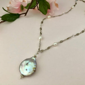 Bronze Coin Pearl Necklace