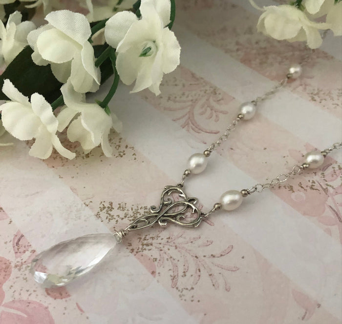 Crystal Quartz Bridal Necklace in Sterling Silver