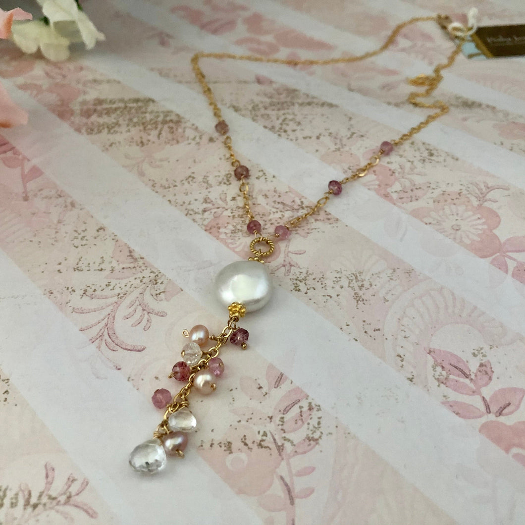 Freshwater Coin Pearl Drop Necklace in 14K Gold Fill