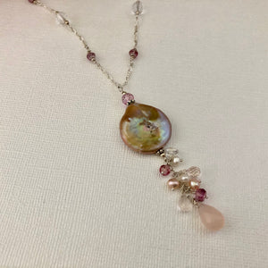 Bronze Baroque Coin Pearl Drop Necklace in Sterling Silver