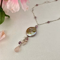 Bronze Baroque Coin Pearl Drop Necklace in Sterling Silver