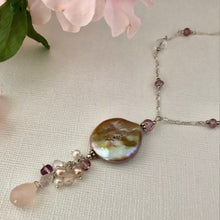 Load image into Gallery viewer, Bronze Baroque Coin Pearl Drop Necklace in Sterling Silver
