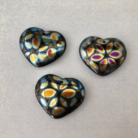 Large Black Rainbow Glass Heart Beads, Czech 30MM