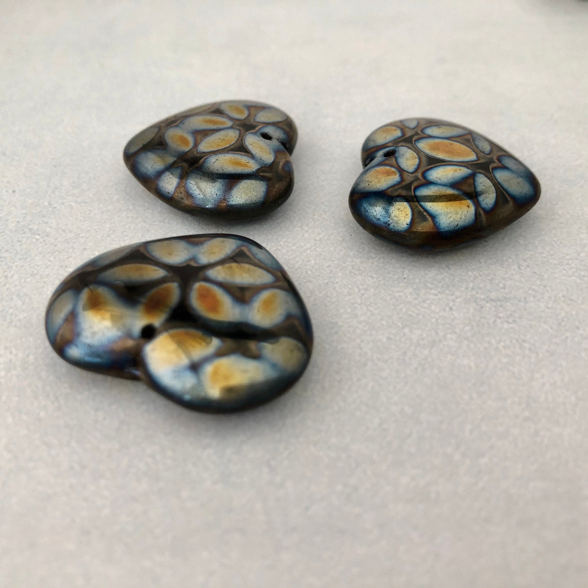 Large Black Rainbow Glass Heart Beads, Czech 30MM