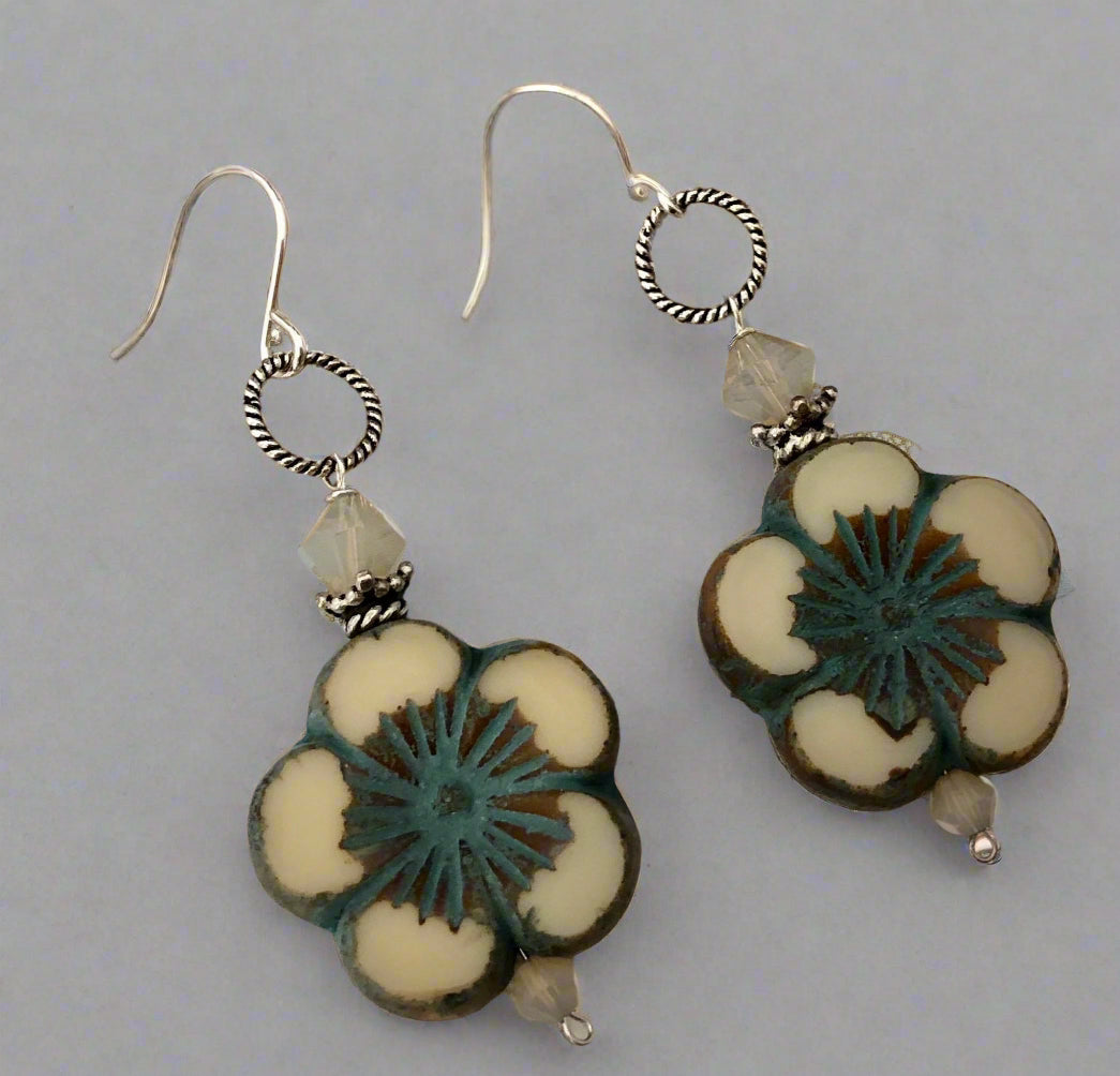 Czech Glass Floral Earrings in Sterling Silver