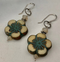 Czech Glass Floral Earrings in Sterling Silver