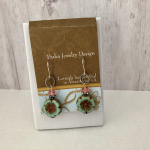 Czech Glass Flower Earrings in Sterling Silver