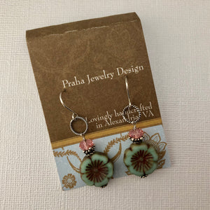 Czech Glass Flower Earrings in Sterling Silver