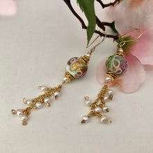 Load image into Gallery viewer, Murano White and Pink Wedding Cake Dangle Earrings In 14K Gold Fill
