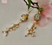 Load image into Gallery viewer, Murano White and Pink Wedding Cake Dangle Earrings In 14K Gold Fill
