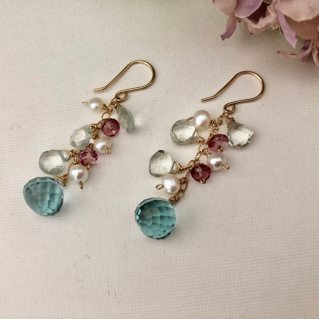 Floral Pastel Dangle Earrings in 14K Gold Fill