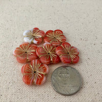 Tangerine Czech Puffed Glass Flower Beads