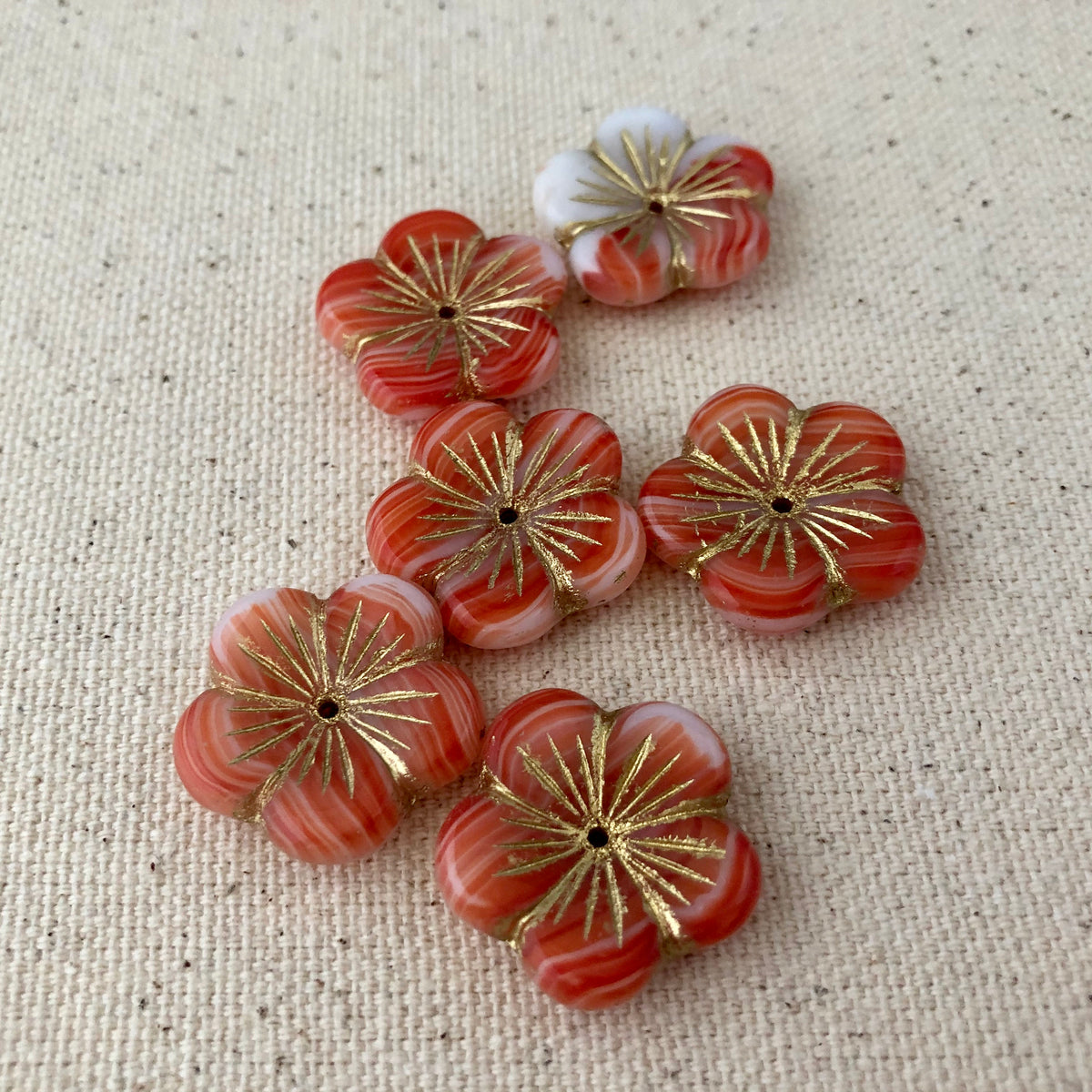 Tangerine Czech Puffed Glass Flower Beads