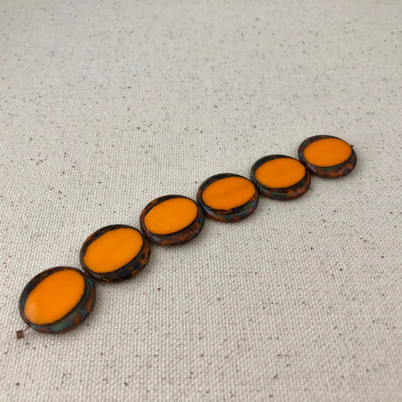 Orange Czech Coin Glass Beads