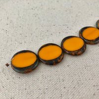 Orange Czech Coin Glass Beads