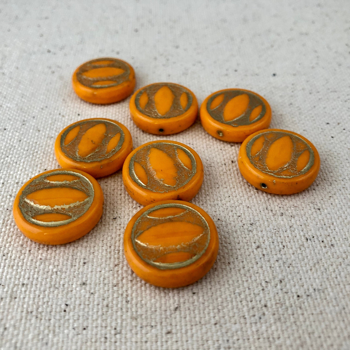 Orange and Gold Coin Beads, Czech 18MM