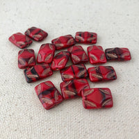 Red and Black Picasso Rectangle Glass Beads, 15MM