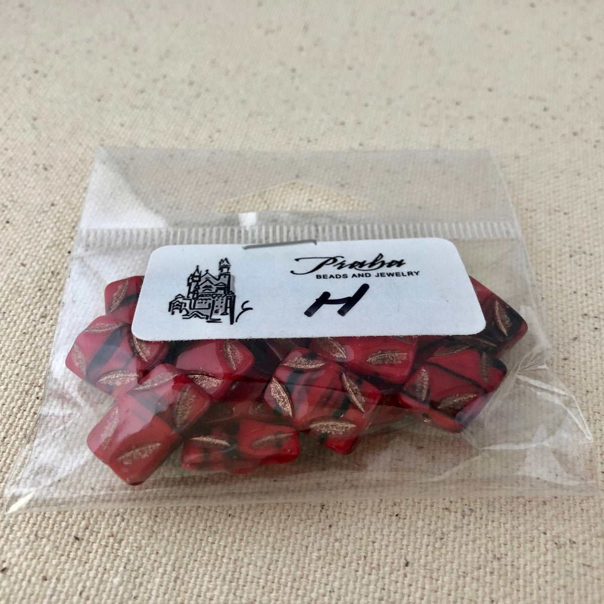 Red and Black Picasso Rectangle Glass Beads, 15MM