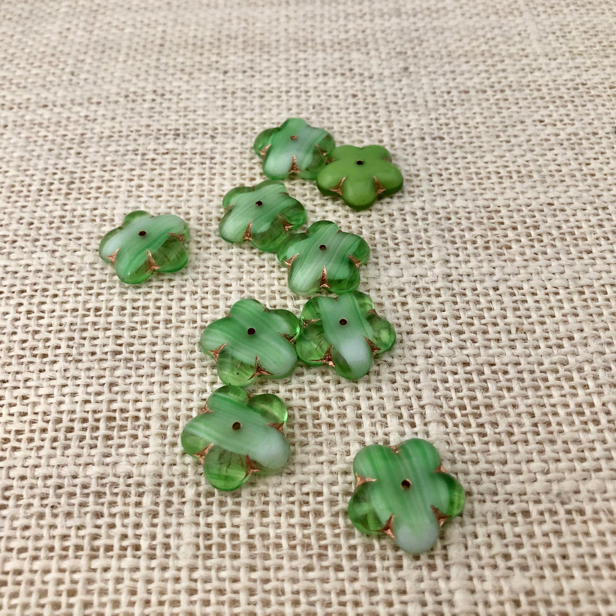 Green Puffed Hibiscus Flower Beads, Czech 16MM