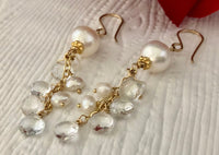 White Freshwater Pearl and White Topaz Earrings in 14K Gold Fill