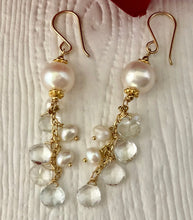 Load image into Gallery viewer, White Freshwater Pearl and White Topaz Earrings in 14K Gold Fill
