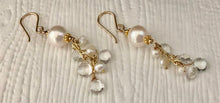 Load image into Gallery viewer, White Freshwater Pearl and White Topaz Earrings in 14K Gold Fill
