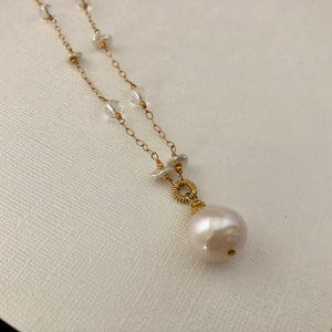 Freshwater Pearl and White Topaz Necklace in 14K Gold Fill