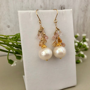 Freshwater Pearl and Sapphire Drop Earrings in 14K Gold Fill