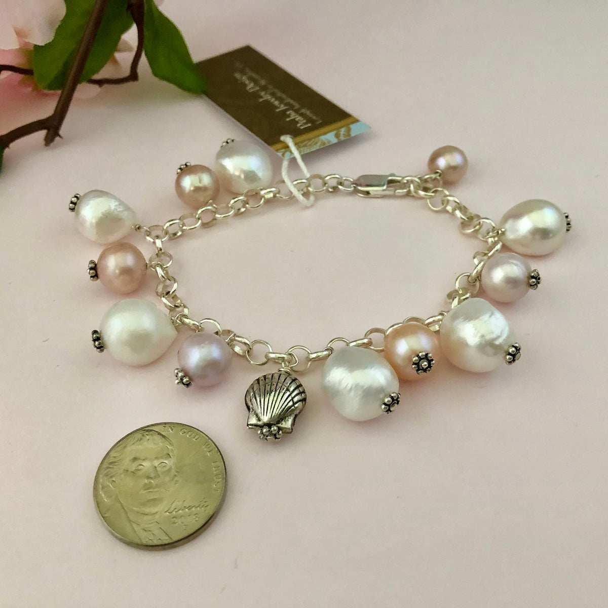 Summertime Pearl Charm Bracelet in Sterling Silver