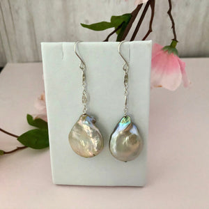 Bronze Coin Pearl Drop Earrings in Sterling Silver