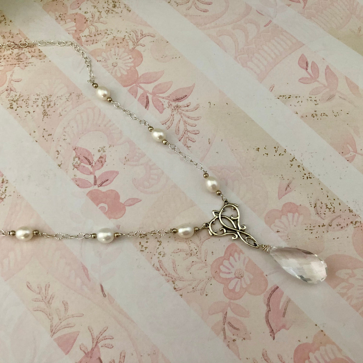 Crystal Quartz Bridal Necklace in Sterling Silver