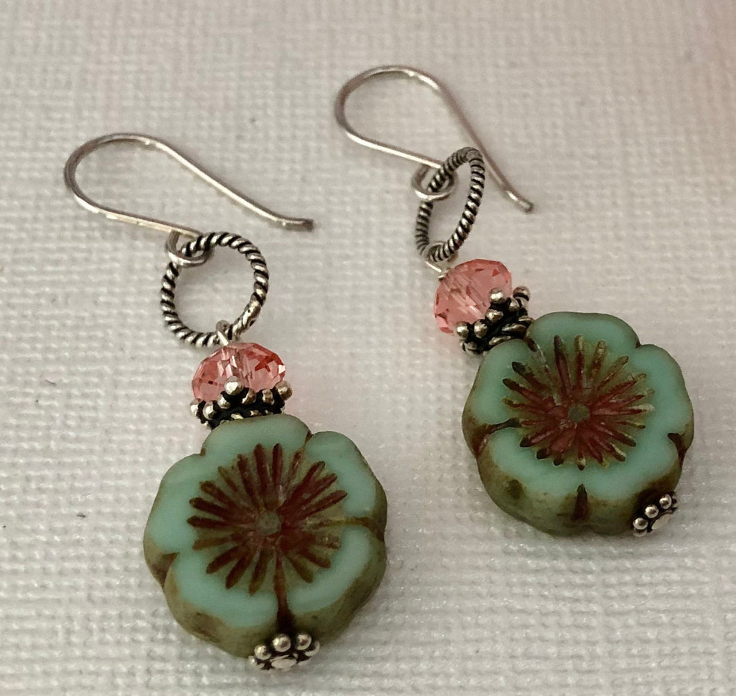 Czech Glass Flower Earrings in Sterling Silver