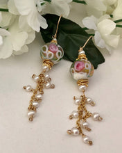 Load image into Gallery viewer, Murano White and Pink Wedding Cake Dangle Earrings In 14K Gold Fill
