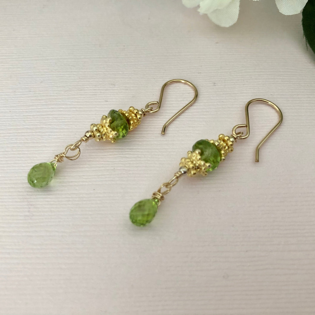 Peridot Drop Earrings in 14K Gold Fill