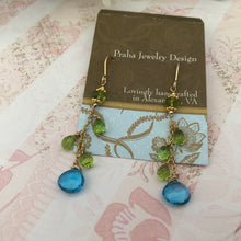 Load image into Gallery viewer, Swiss Blue Topaz and Peridot Earrings in 14K Gold Fill
