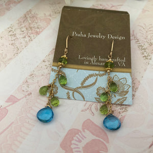 Swiss Blue Topaz and Peridot Earrings in 14K Gold Fill