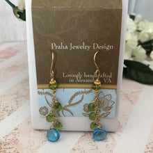 Load image into Gallery viewer, Swiss Blue Topaz and Peridot Earrings in 14K Gold Fill
