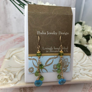 Swiss Blue Topaz and Peridot Earrings in 14K Gold Fill