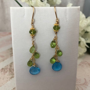 Swiss Blue Topaz and Peridot Earrings in 14K Gold Fill