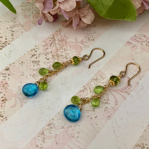 Swiss Blue Topaz and Peridot Earrings in 14K Gold Fill