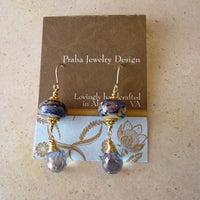 Blue Lampwork and Gemstone Earrings in 14K Gold Fill