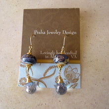 Load image into Gallery viewer, Blue Lampwork and Gemstone Earrings in 14K Gold Fill
