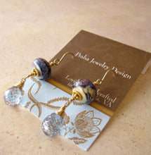 Load image into Gallery viewer, Blue Lampwork and Gemstone Earrings in 14K Gold Fill
