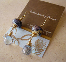 Load image into Gallery viewer, Blue Lampwork and Gemstone Earrings in 14K Gold Fill
