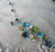 Load image into Gallery viewer, London and Swiss Blue Topaz Dangle Necklace in Sterling Silver
