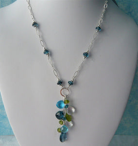 London and Swiss Blue Topaz Dangle Necklace in Sterling Silver